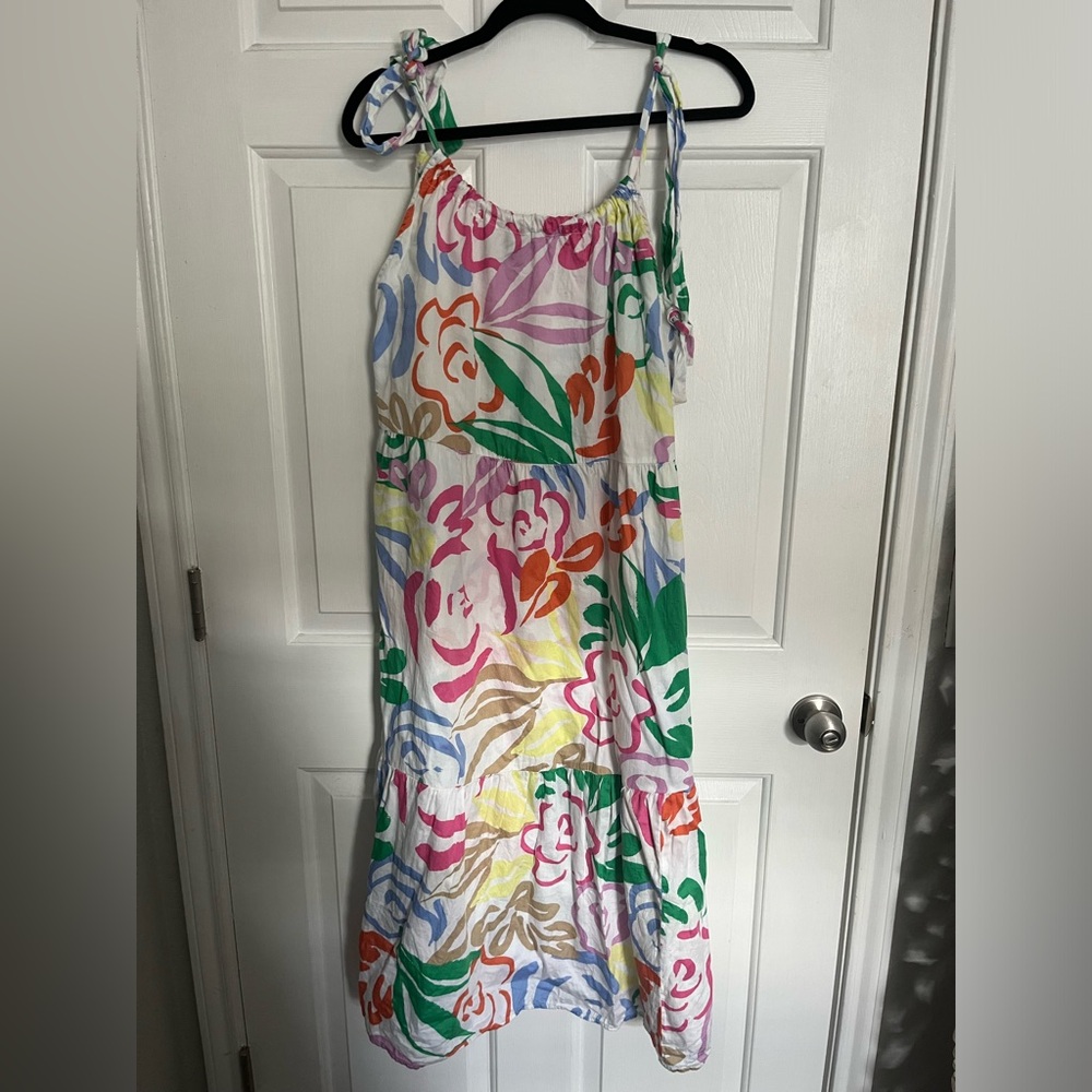 Gap Tie-Shoulder Tiered Midi Dress in multi color size M - Picture 3 of 3